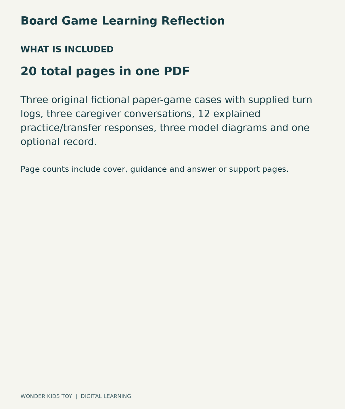 Board Game Learning Reflection: contents overview, one PDF with 20 total pages