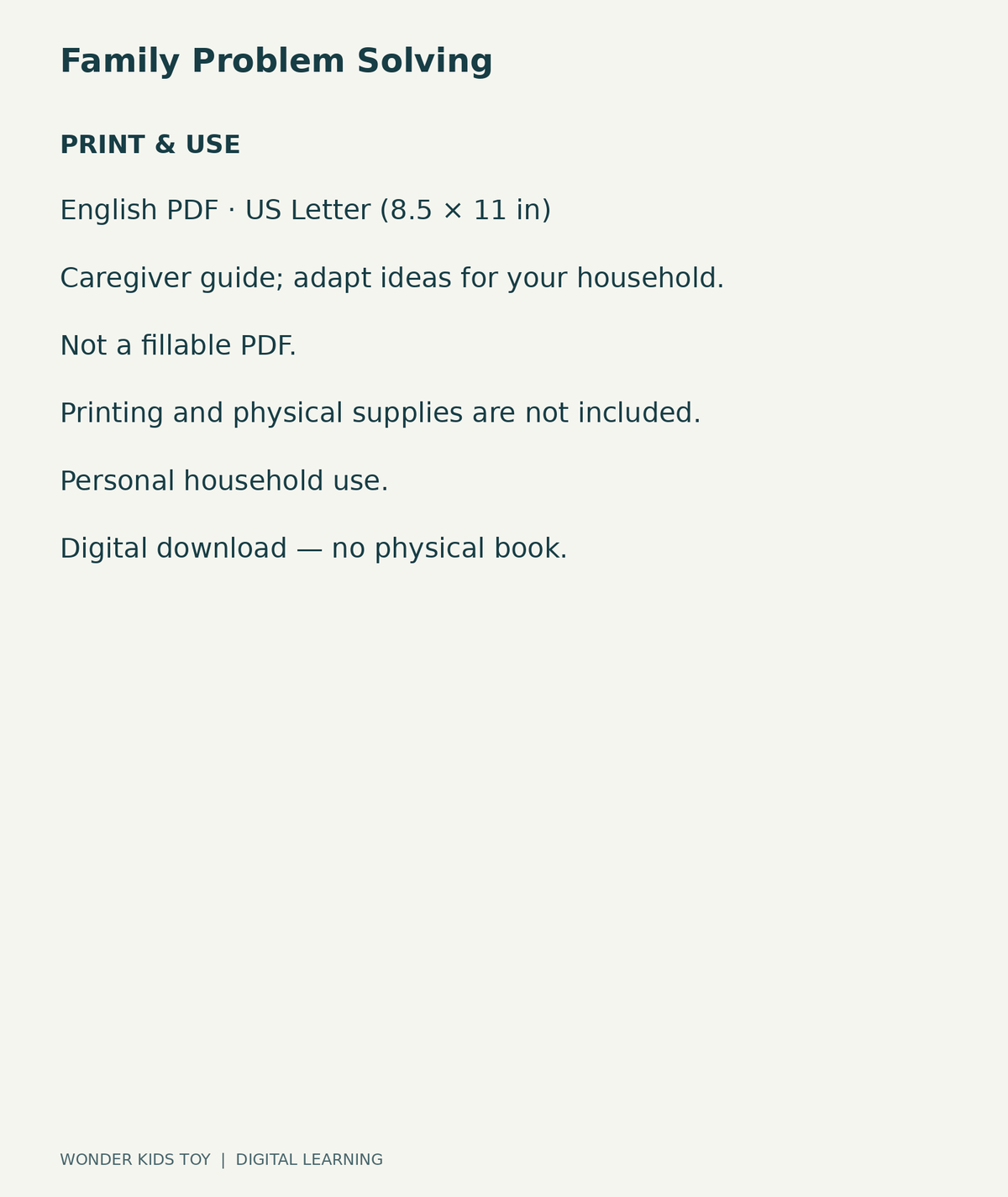 Family Problem Solving: US Letter English printable PDF and household-use details