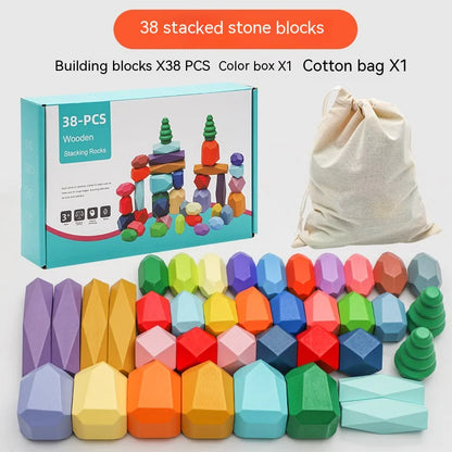 Build Beyond: Montessori Wooden Stone Blocks Rainbow Stacker Balancing Games for Kids! 🌈🪵