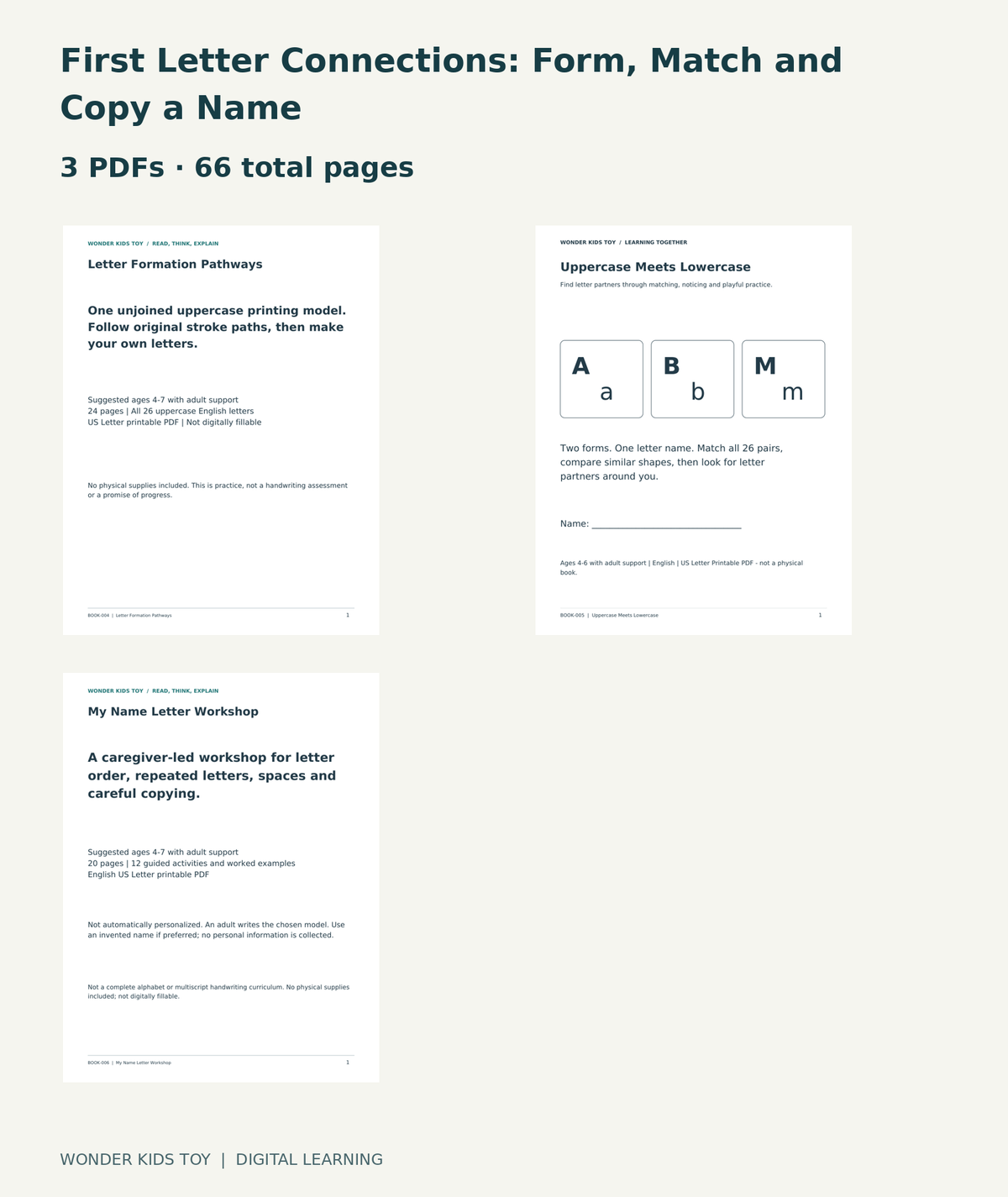 First Letter Connections: Form, Match and Copy a Name: actual included PDF covers