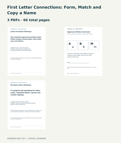 First Letter Connections: Form, Match and Copy a Name: actual included PDF covers