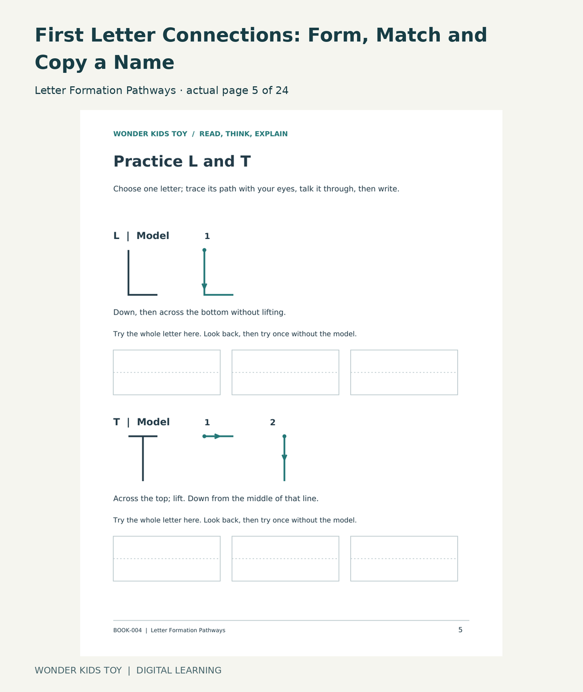 First Letter Connections: Form, Match and Copy a Name: Letter Formation Pathways actual included page 5
