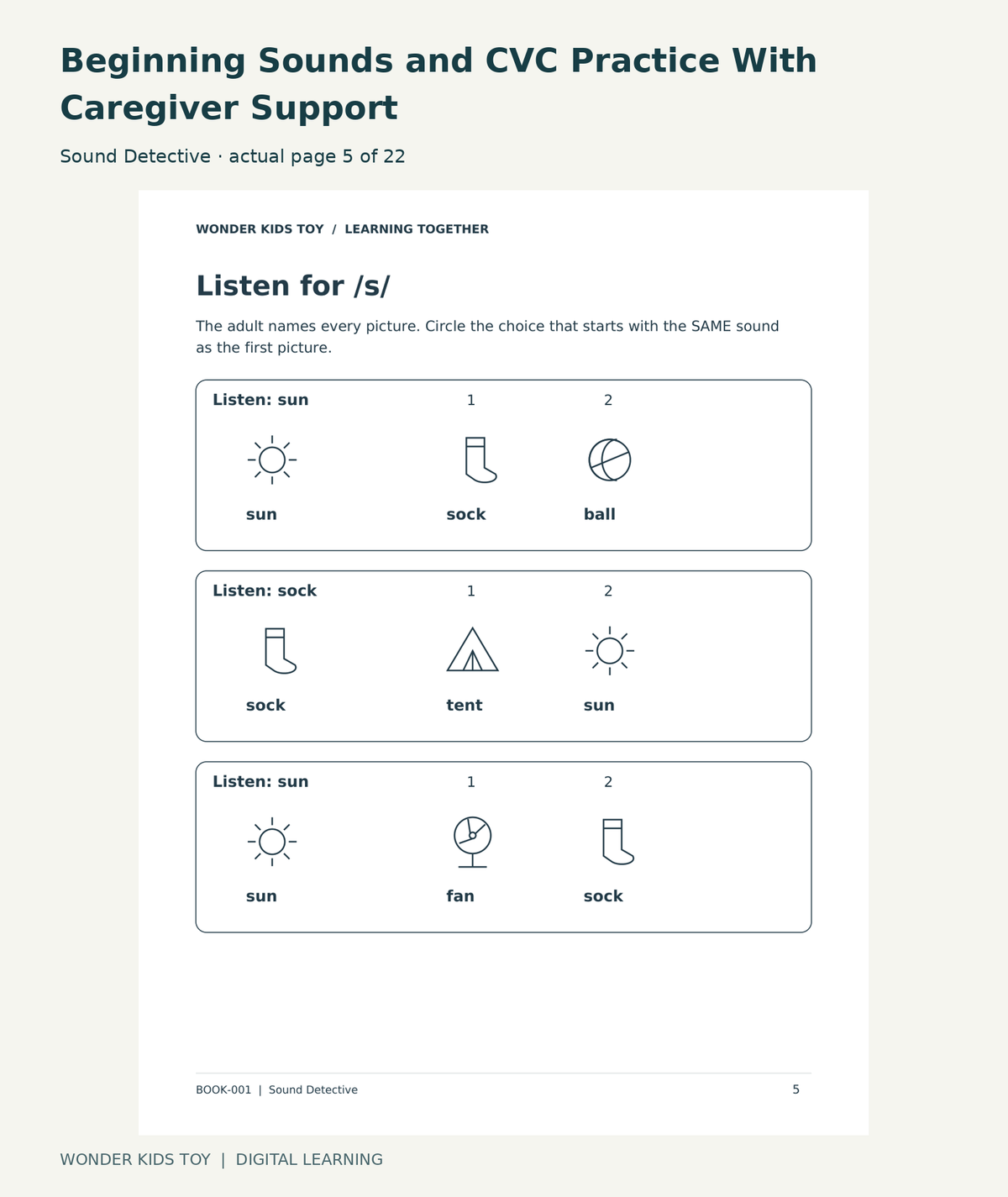 Beginning Sounds and CVC Practice With Caregiver Support: Sound Detective actual included page 5