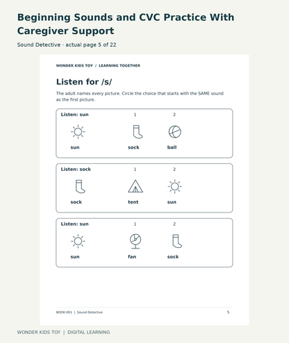 Beginning Sounds and CVC Practice With Caregiver Support: Sound Detective actual included page 5