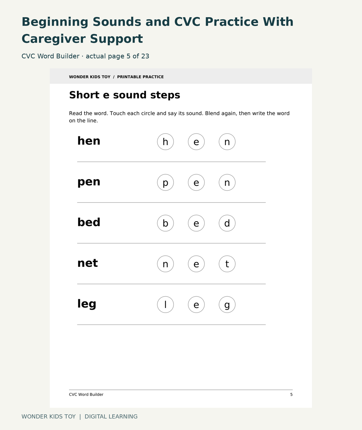 Beginning Sounds and CVC Practice With Caregiver Support: CVC Word Builder actual included page 5
