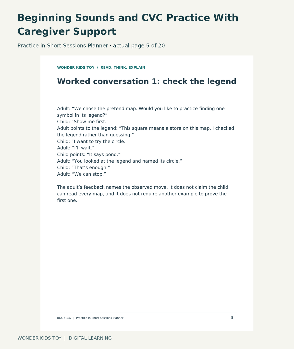 Beginning Sounds and CVC Practice With Caregiver Support: Practice in Short Sessions Planner actual included page 5