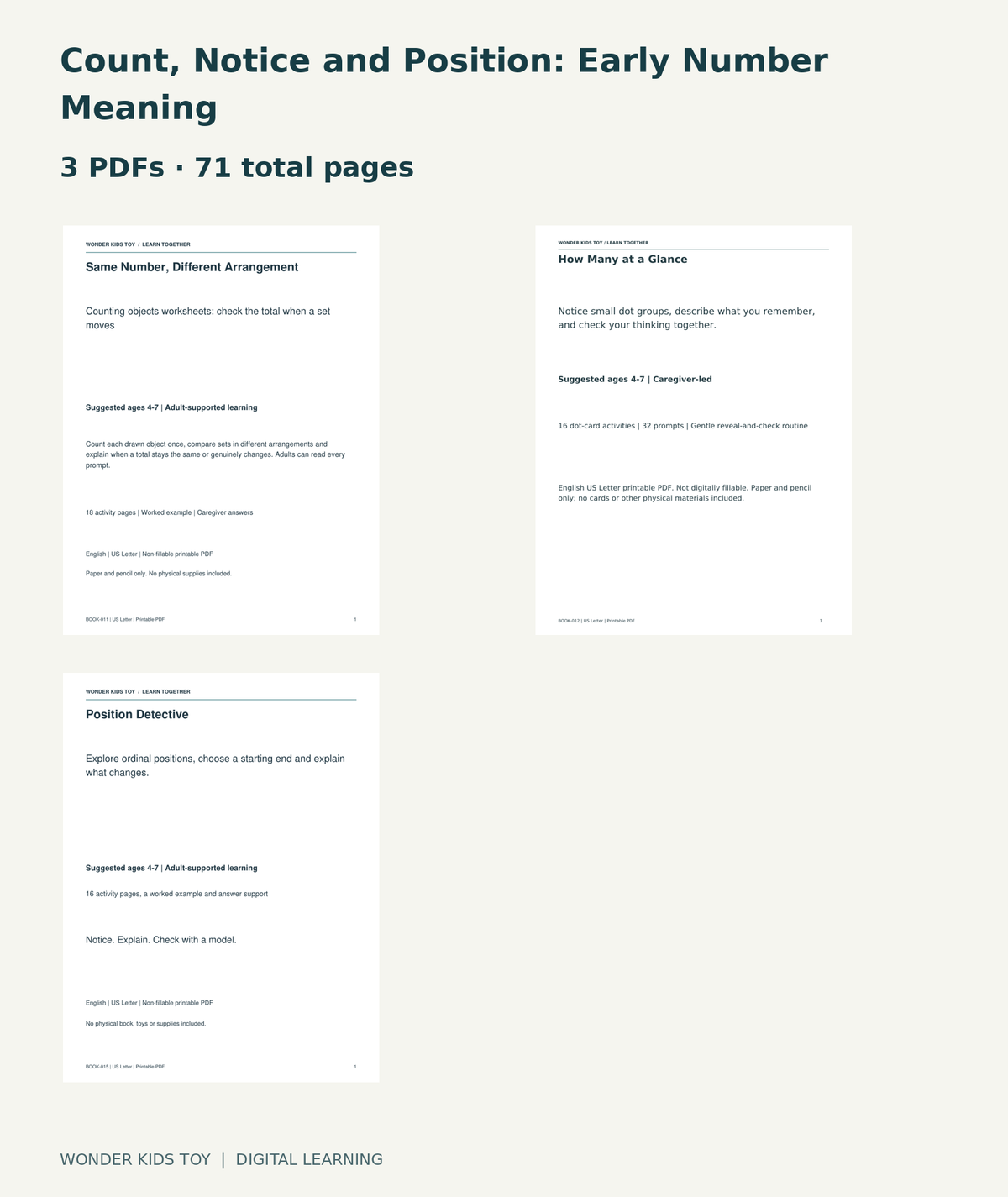 Count, Notice and Position: Early Number Meaning: actual included PDF covers