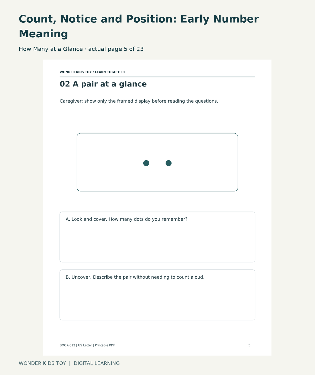 Count, Notice and Position: Early Number Meaning: How Many at a Glance actual included page 5