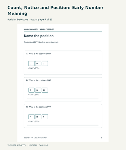 Count, Notice and Position: Early Number Meaning: Position Detective actual included page 5