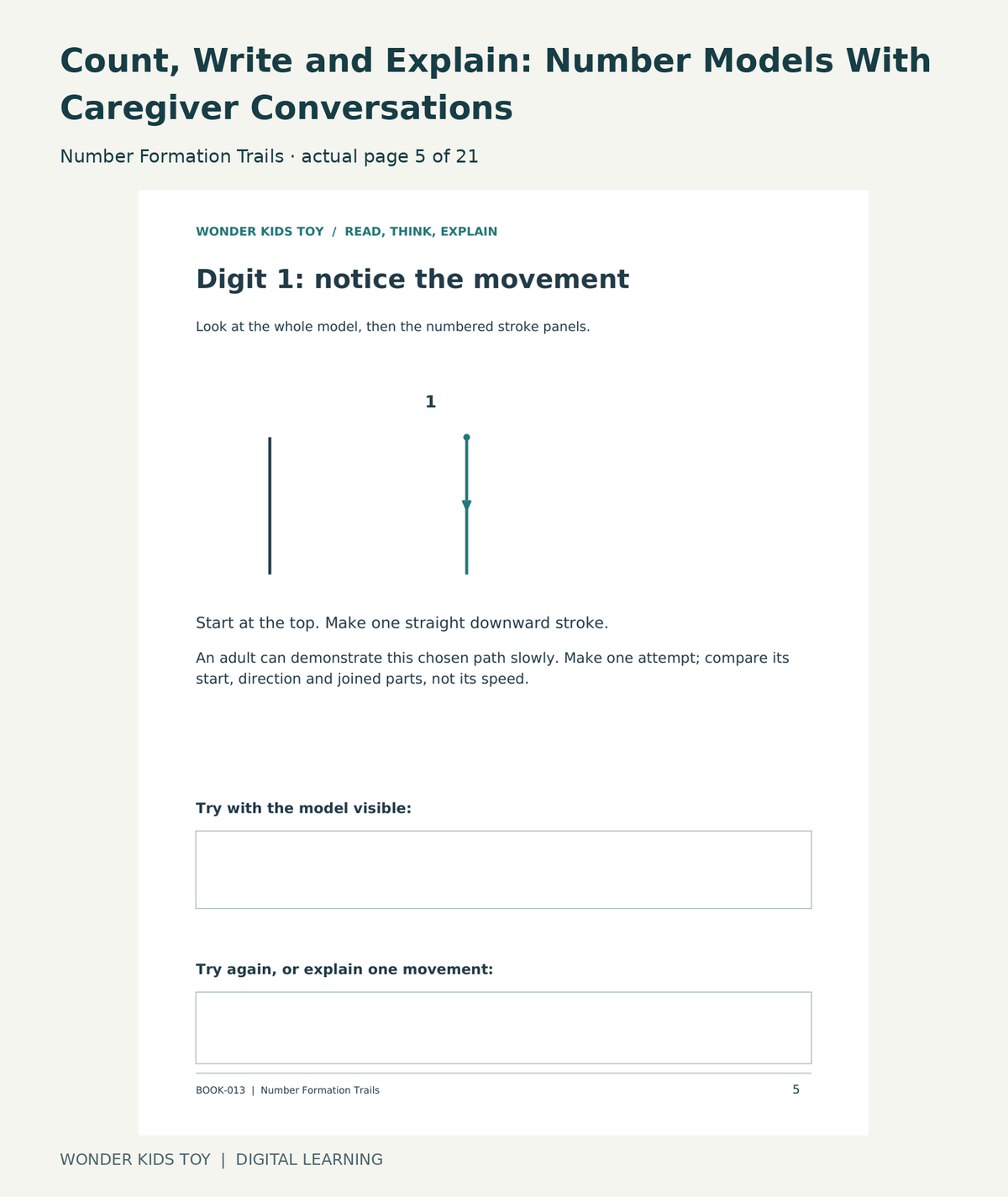 Count, Write and Explain: Number Models With Caregiver Conversations: Number Formation Trails actual included page 5