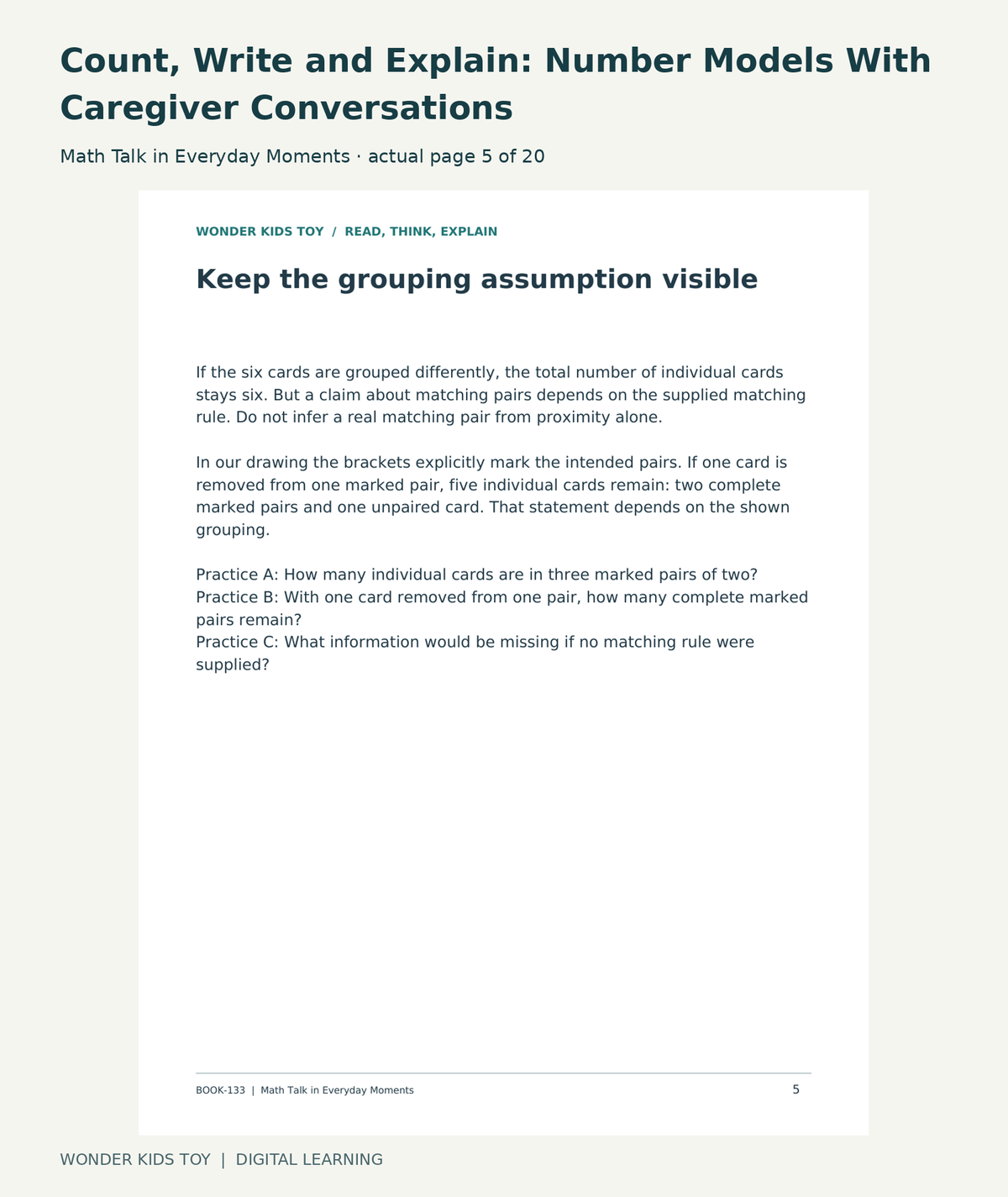 Count, Write and Explain: Number Models With Caregiver Conversations: Math Talk in Everyday Moments actual included page 5