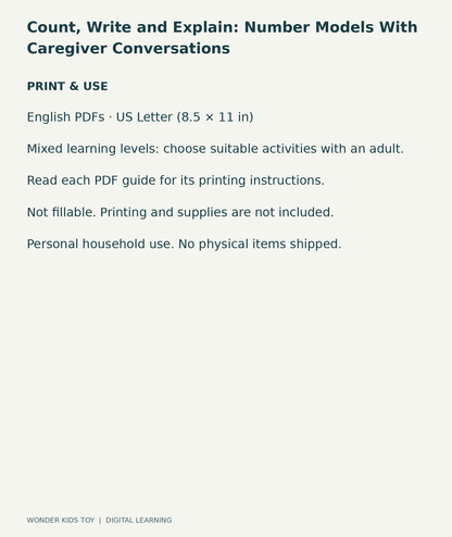 Count, Write and Explain: Number Models With Caregiver Conversations: US Letter digital PDF print and household-use information