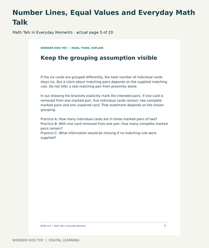 Number Lines, Equal Values and Everyday Math Talk: Math Talk in Everyday Moments actual included page 5