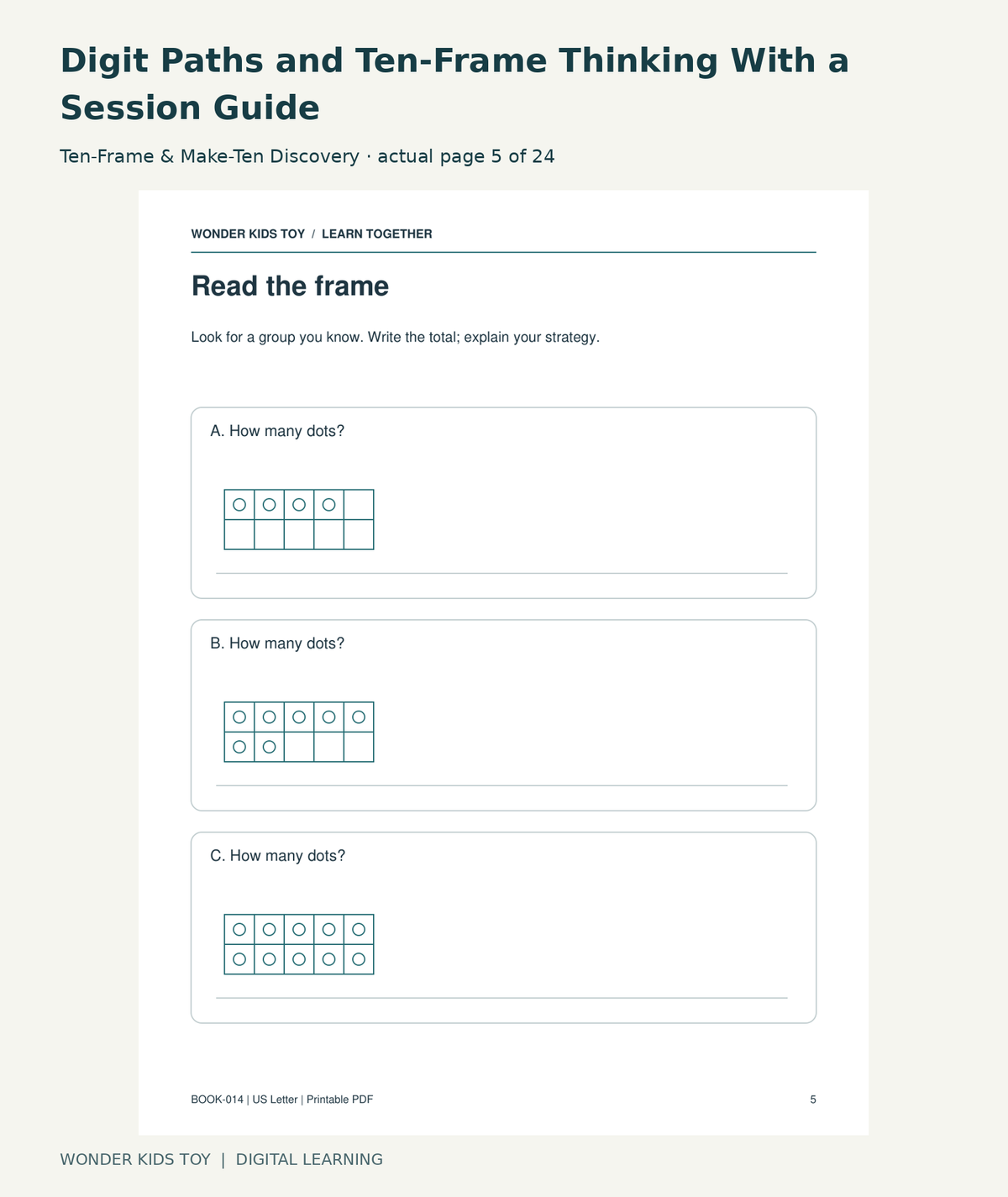 Digit Paths and Ten-Frame Thinking With a Session Guide: Ten-Frame & Make-Ten Discovery actual included page 5