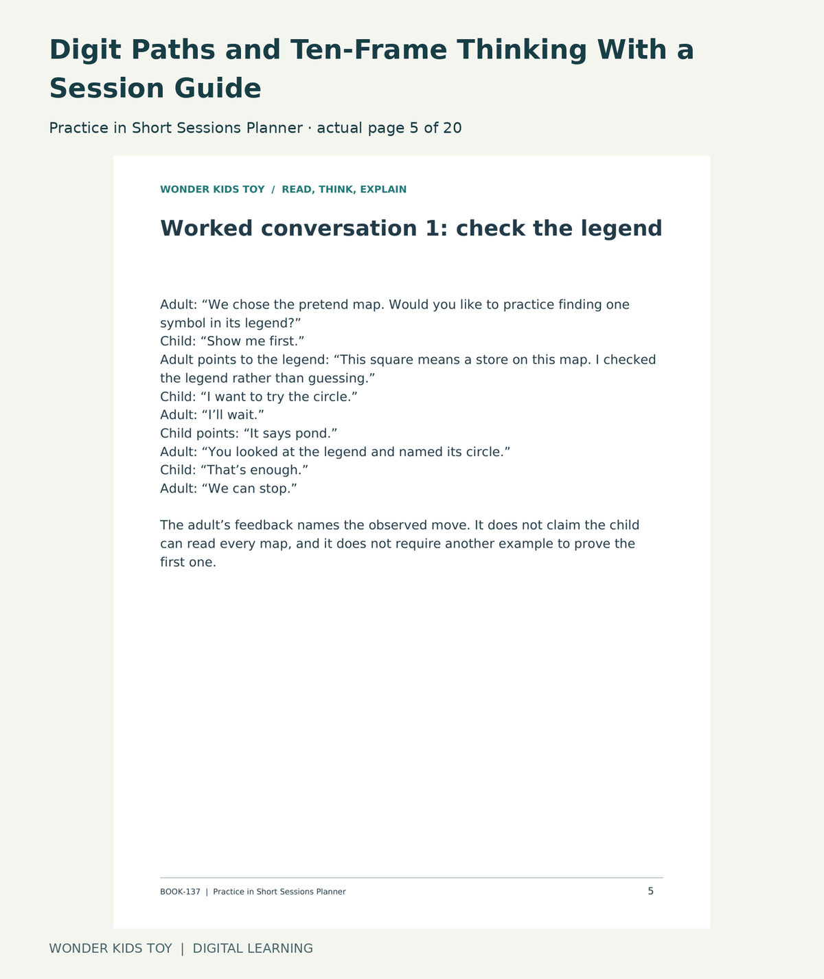 Digit Paths and Ten-Frame Thinking With a Session Guide: Practice in Short Sessions Planner actual included page 5