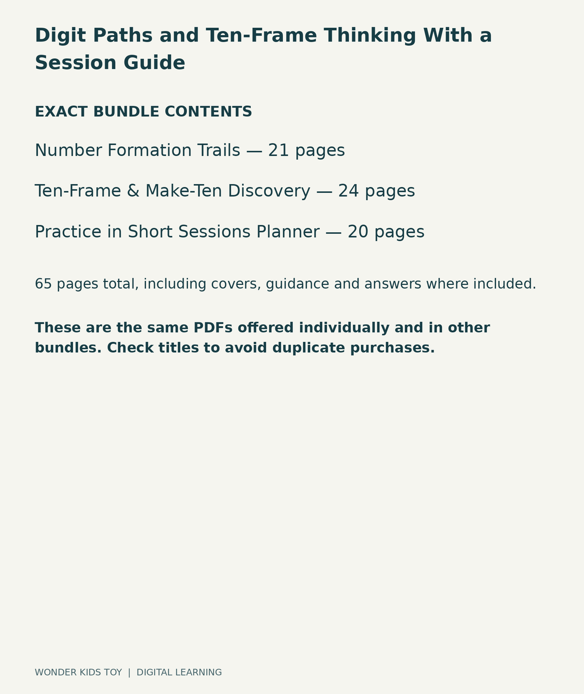 Digit Paths and Ten-Frame Thinking With a Session Guide: exact contents, 3 PDFs and 65 total pages