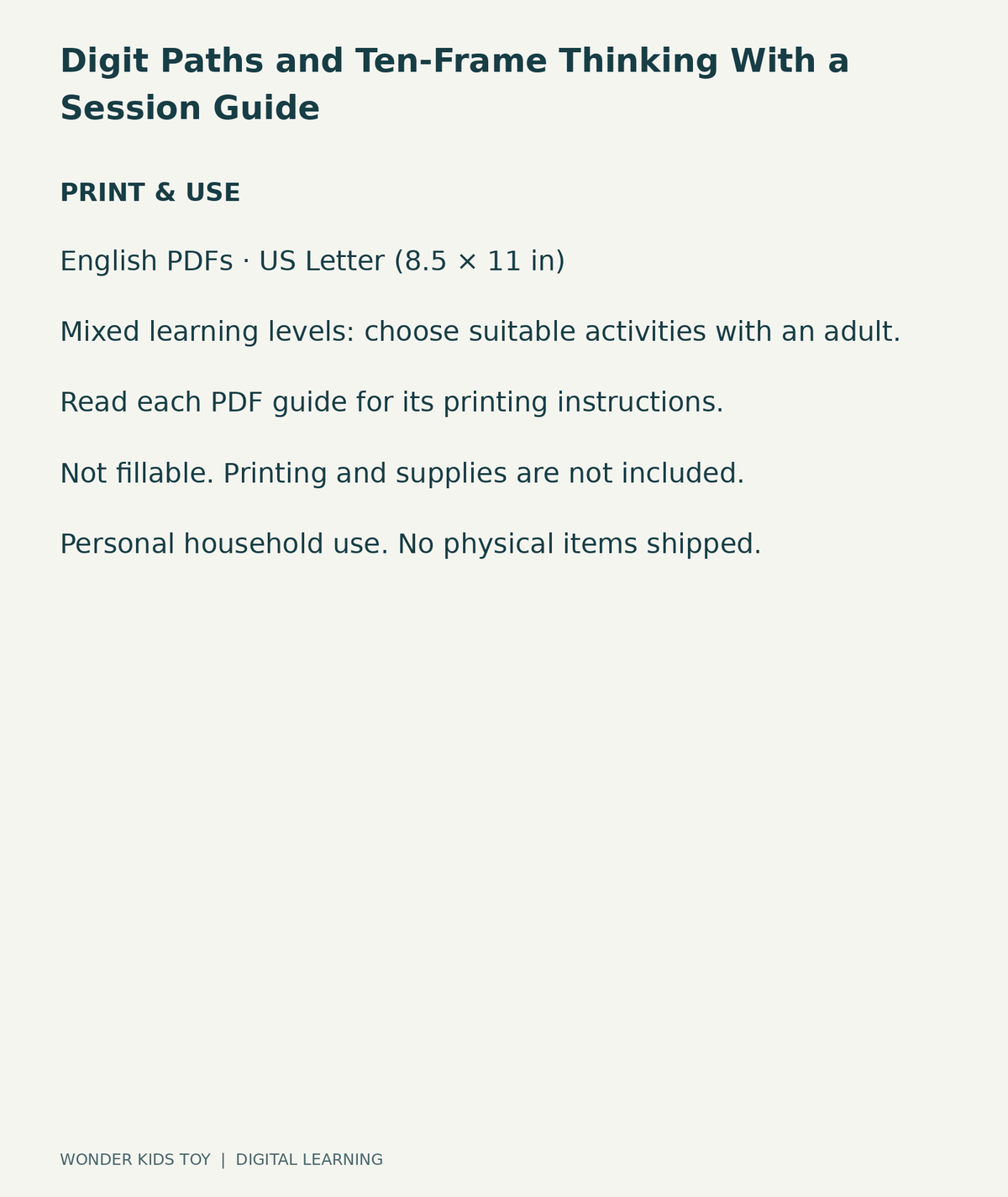 Digit Paths and Ten-Frame Thinking With a Session Guide: US Letter digital PDF print and household-use information