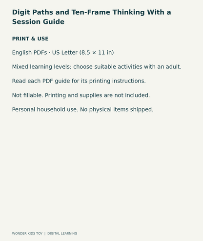 Digit Paths and Ten-Frame Thinking With a Session Guide: US Letter digital PDF print and household-use information