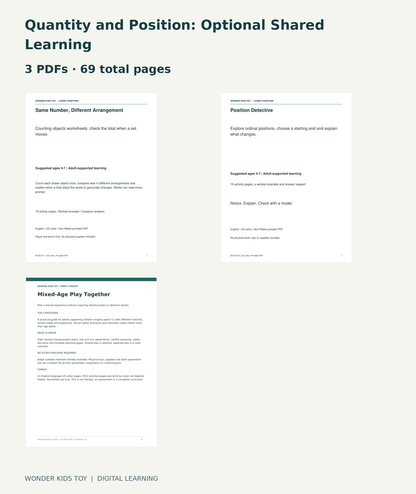 Quantity and Position: Optional Shared Learning: actual included PDF covers