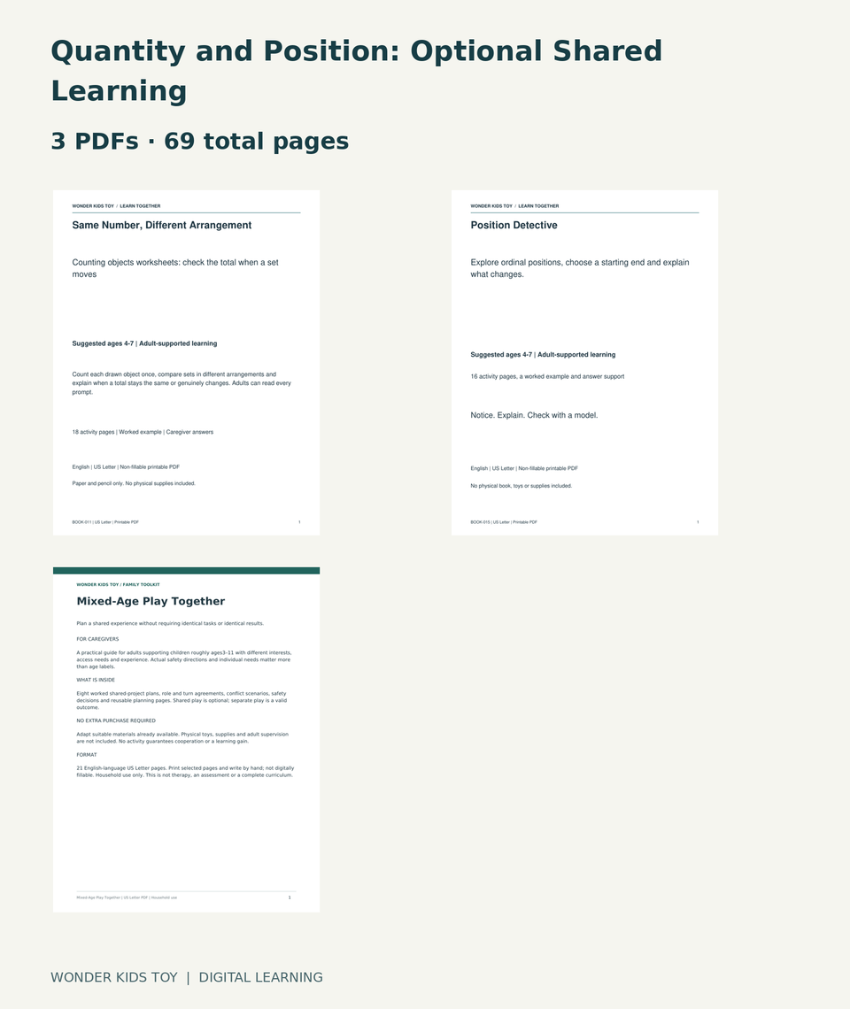 Quantity and Position: Optional Shared Learning: actual included PDF covers