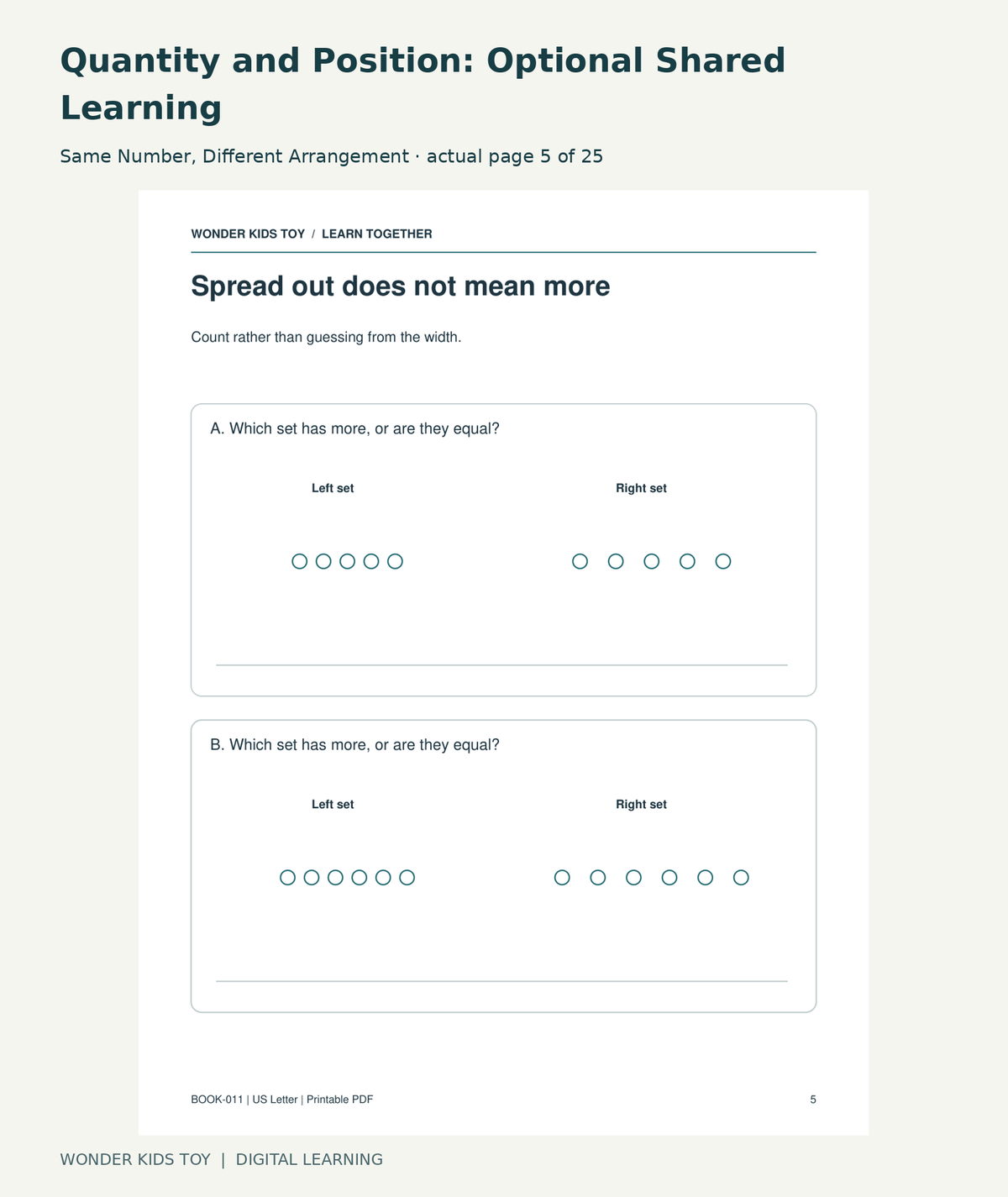 Quantity and Position: Optional Shared Learning: Same Number, Different Arrangement actual included page 5