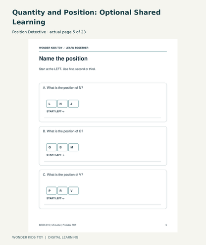 Quantity and Position: Optional Shared Learning: Position Detective actual included page 5
