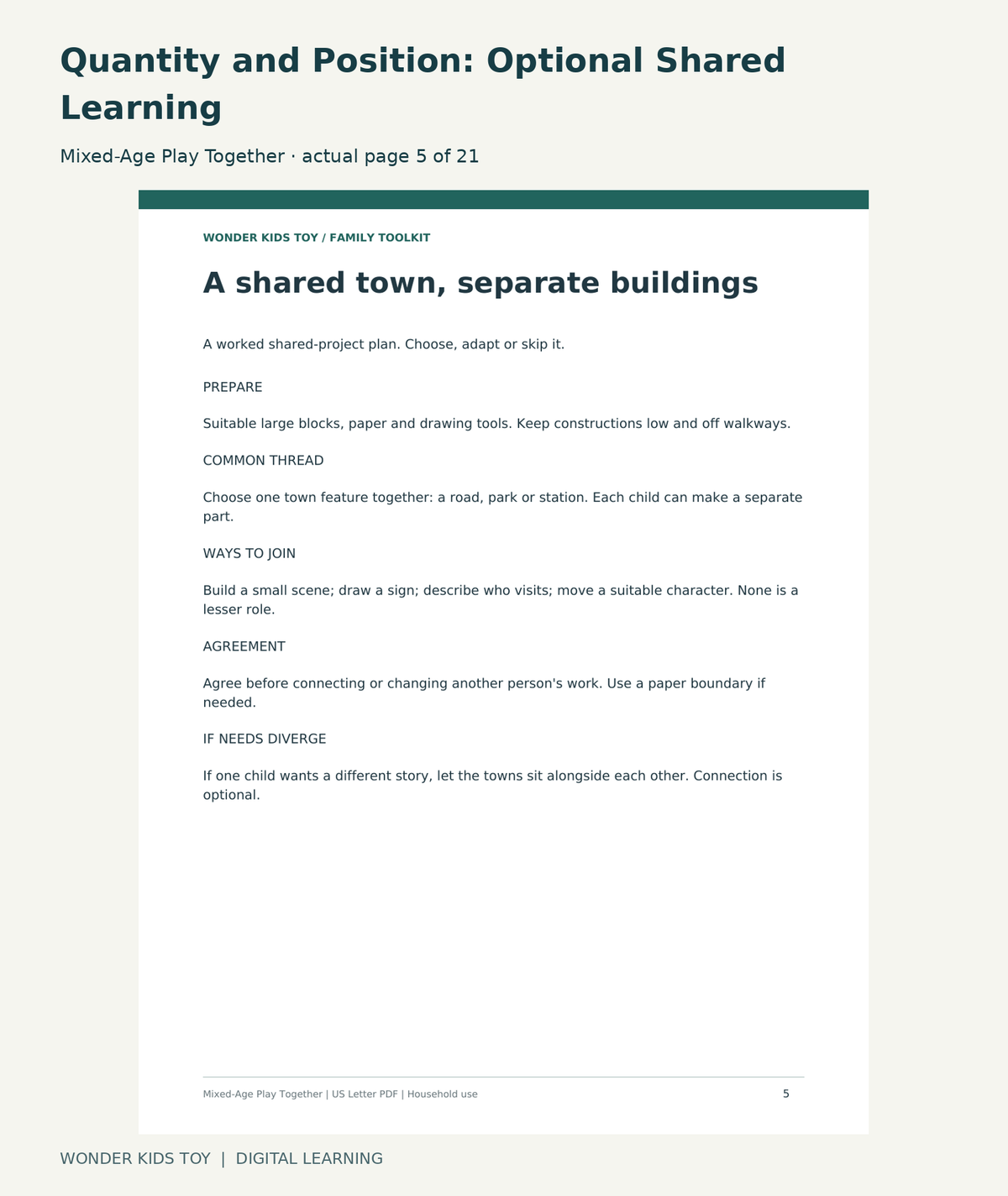 Quantity and Position: Optional Shared Learning: Mixed-Age Play Together actual included page 5