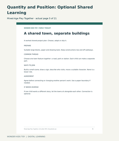 Quantity and Position: Optional Shared Learning: Mixed-Age Play Together actual included page 5