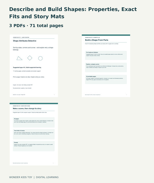 Describe and Build Shapes: Properties, Exact Fits and Story Mats: actual included PDF covers