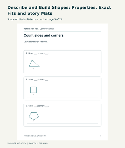 Describe and Build Shapes: Properties, Exact Fits and Story Mats: Shape Attributes Detective actual included page 5