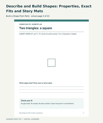 Describe and Build Shapes: Properties, Exact Fits and Story Mats: Build a Shape From Parts actual included page 5