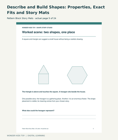 Describe and Build Shapes: Properties, Exact Fits and Story Mats: Pattern Block Story Mats actual included page 5