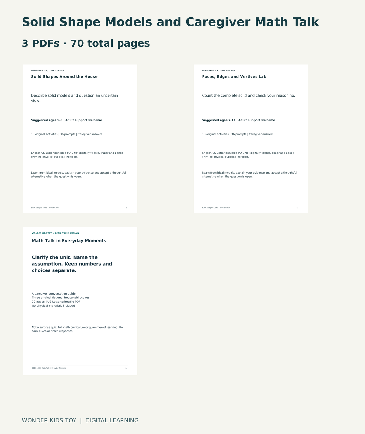 Solid Shape Models and Caregiver Math Talk: actual included PDF covers