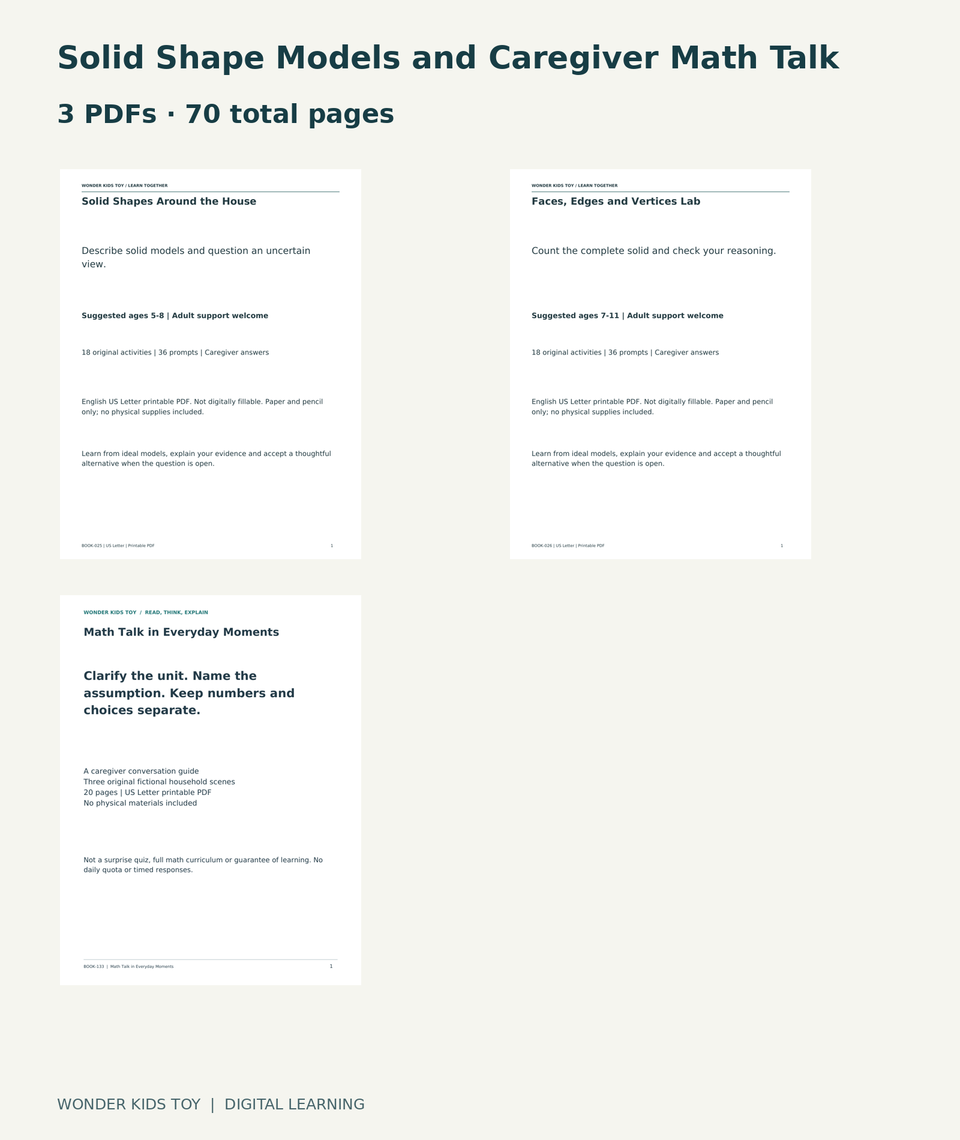 Solid Shape Models and Caregiver Math Talk: actual included PDF covers