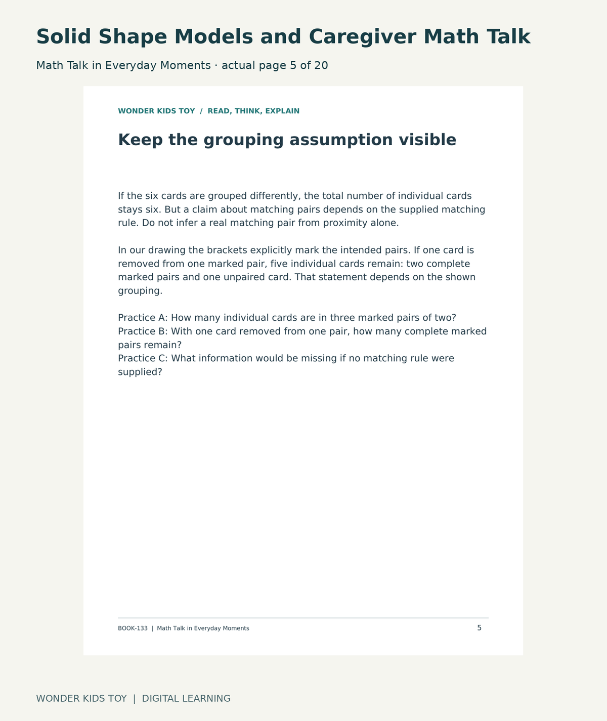 Solid Shape Models and Caregiver Math Talk: Math Talk in Everyday Moments actual included page 5
