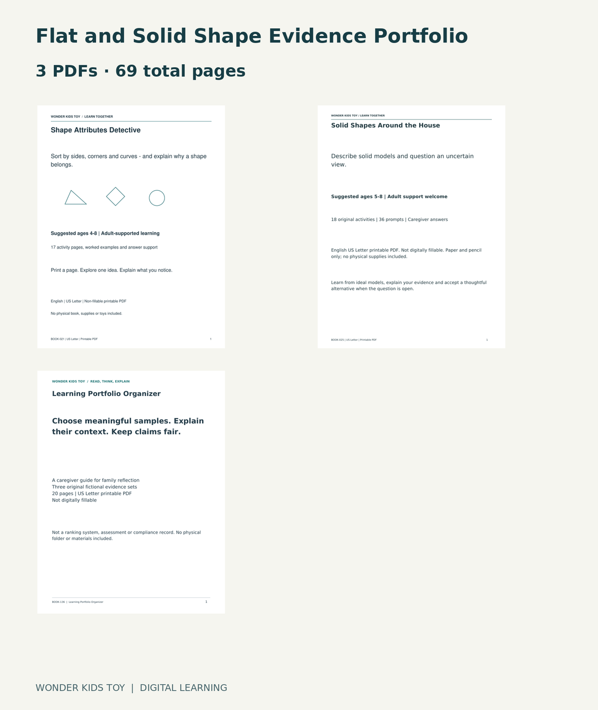 Flat and Solid Shape Evidence Portfolio: actual included PDF covers