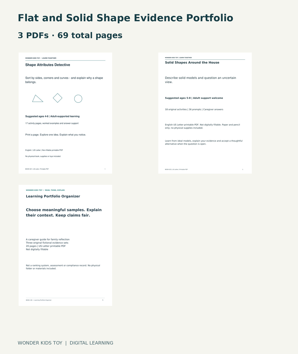 Flat and Solid Shape Evidence Portfolio: actual included PDF covers
