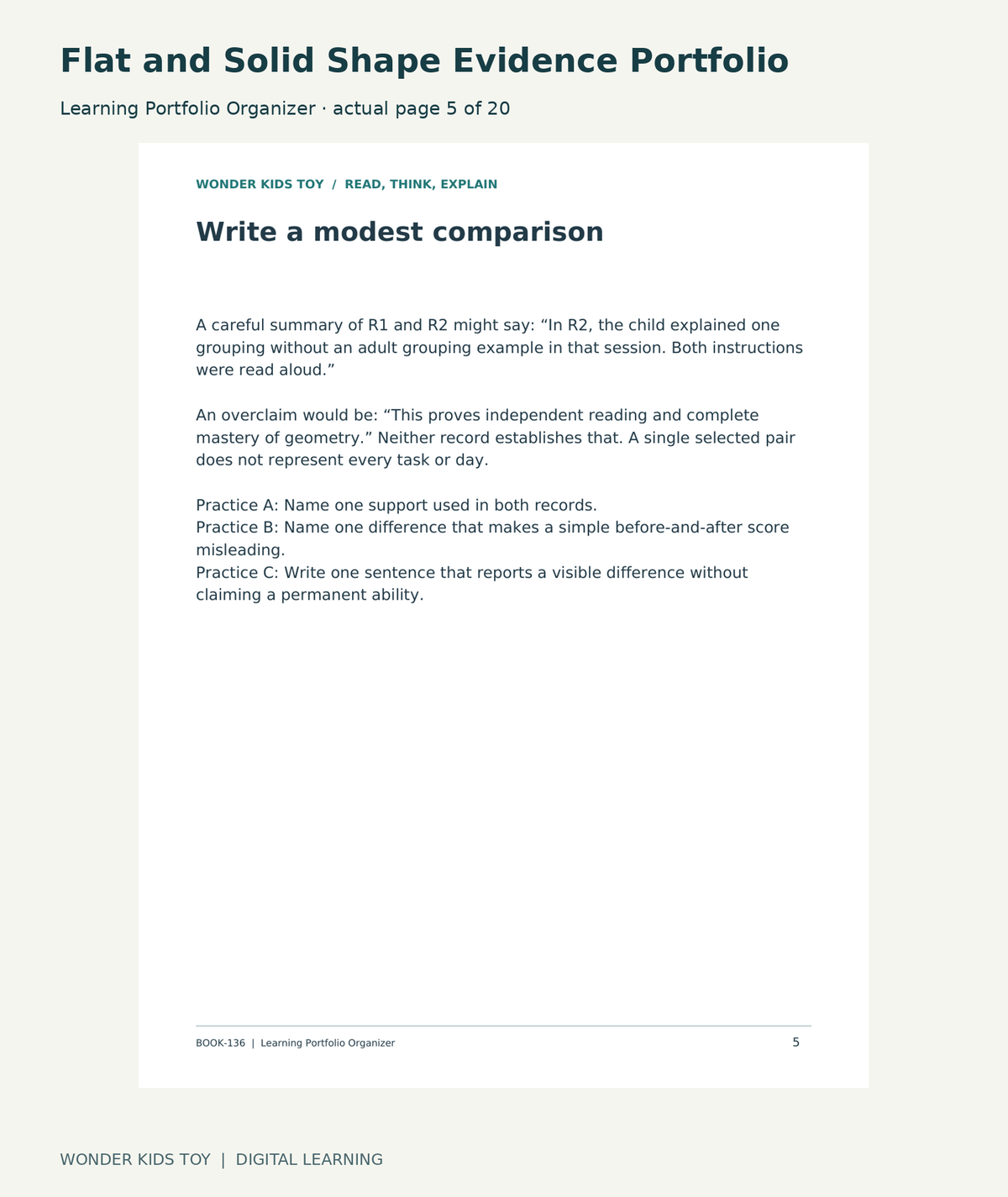 Flat and Solid Shape Evidence Portfolio: Learning Portfolio Organizer actual included page 5