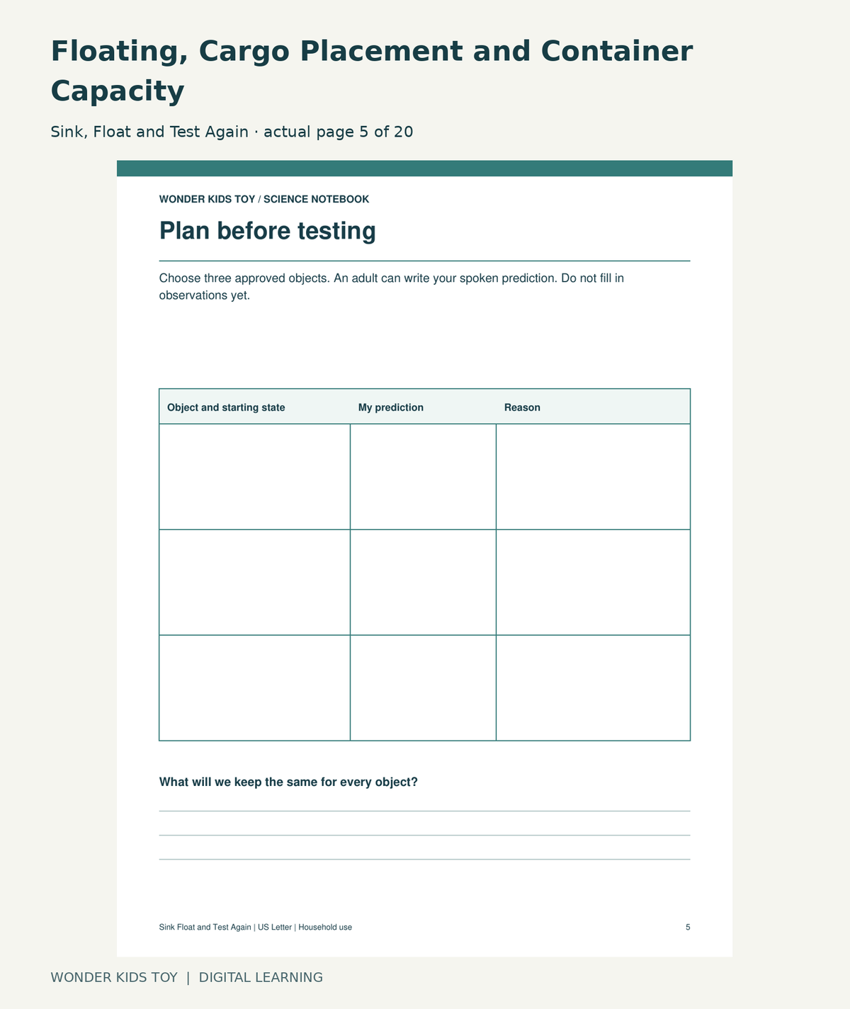 Floating, Cargo Placement and Container Capacity: Sink, Float and Test Again actual included page 5