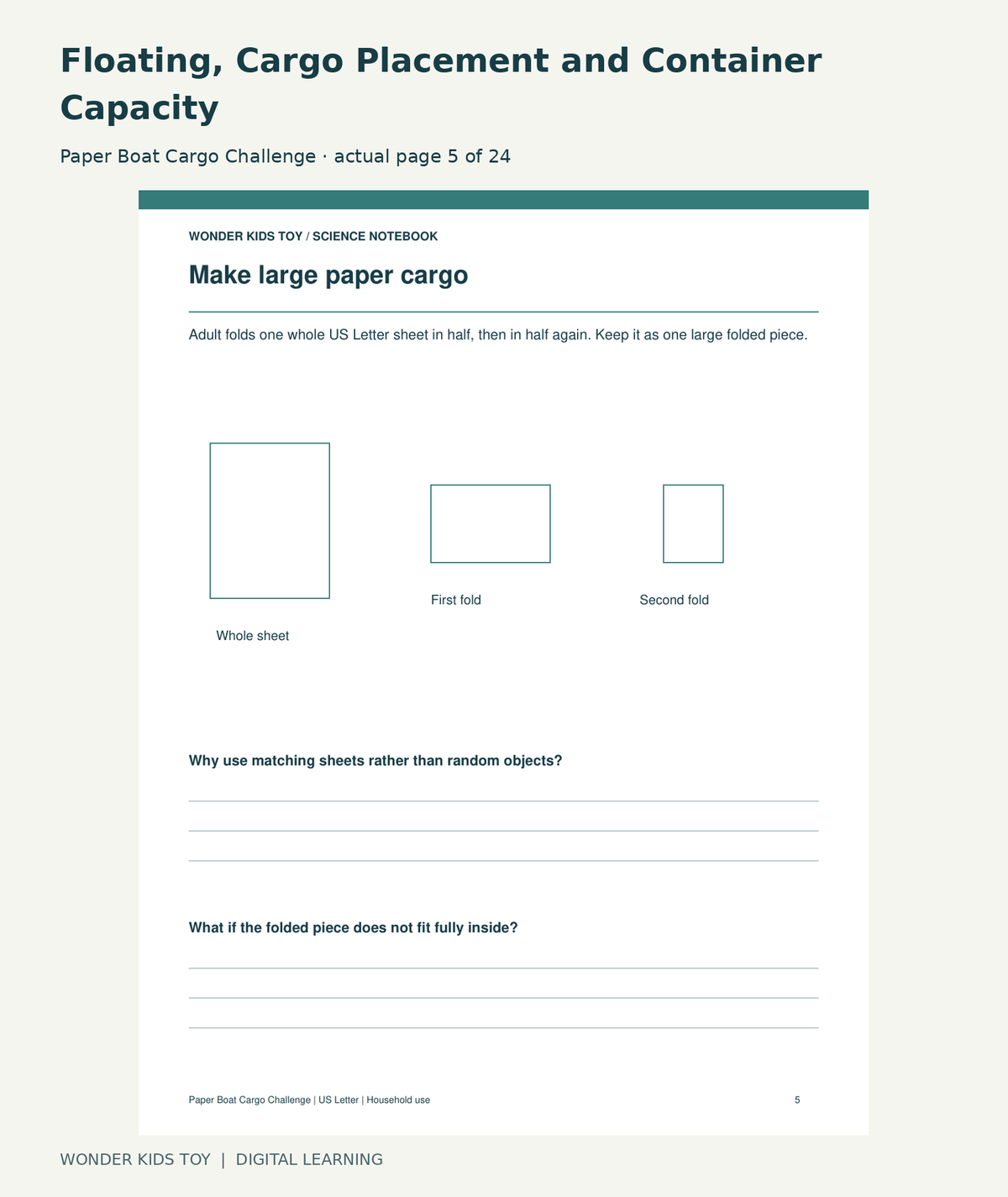Floating, Cargo Placement and Container Capacity: Paper Boat Cargo Challenge actual included page 5