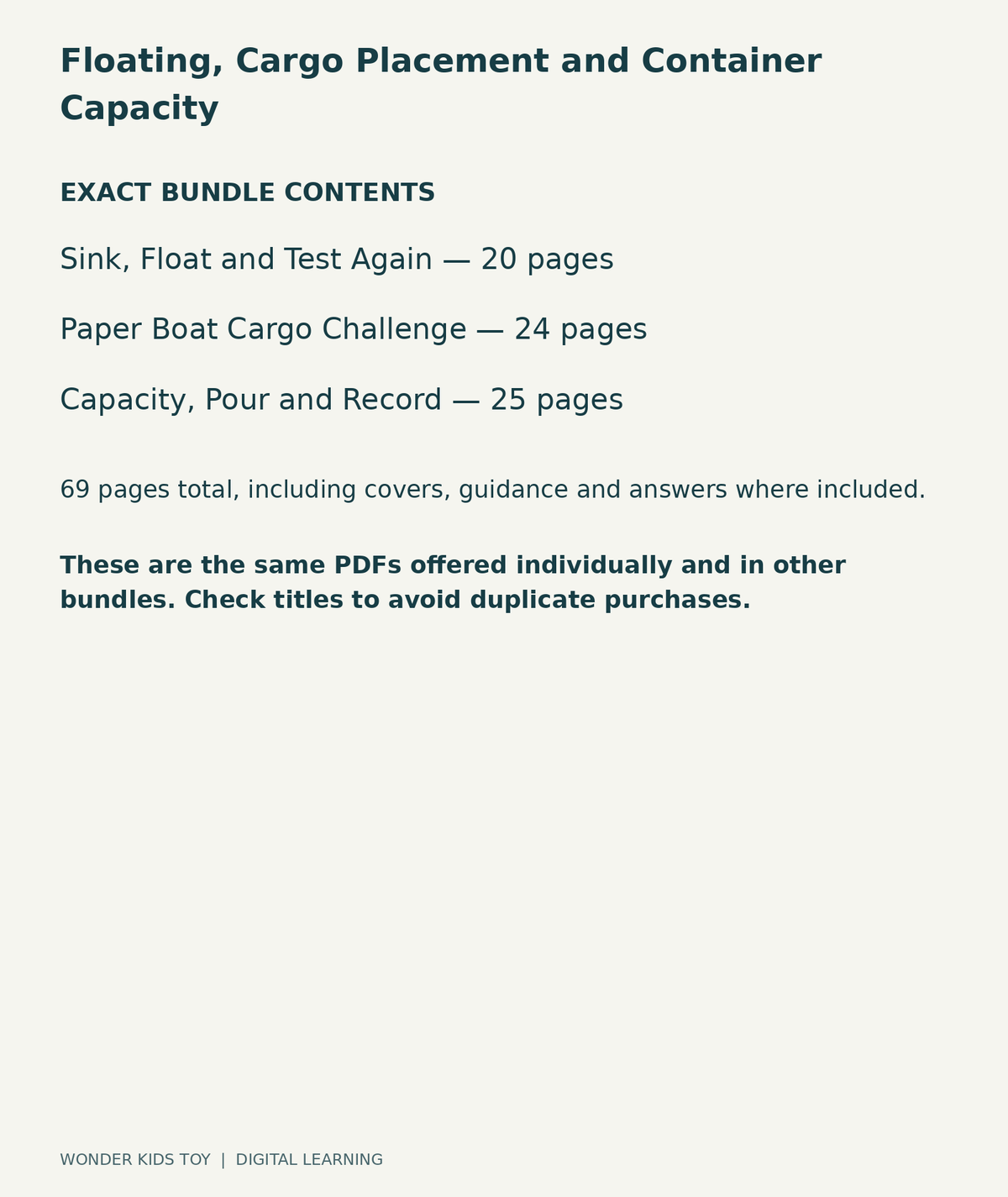 Floating, Cargo Placement and Container Capacity: exact contents, 3 PDFs and 69 total pages
