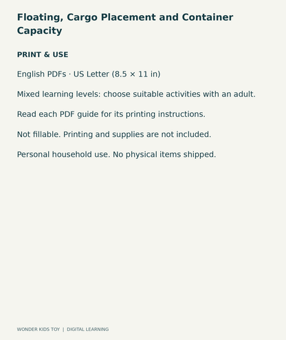 Floating, Cargo Placement and Container Capacity: US Letter digital PDF print and household-use information