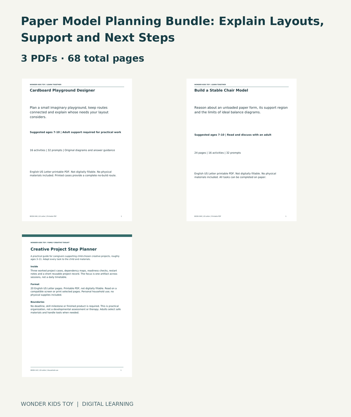 Paper Model Planning Bundle: Explain Layouts, Support and Next Steps: actual included PDF covers