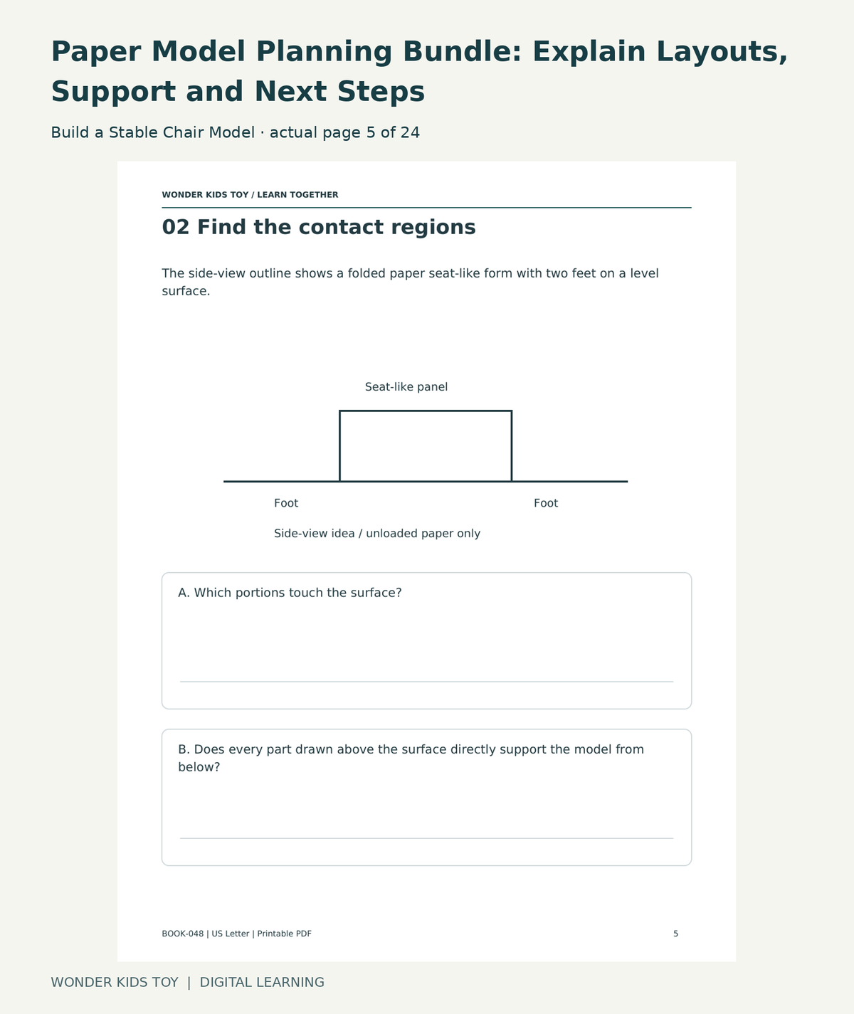 Paper Model Planning Bundle: Explain Layouts, Support and Next Steps: Build a Stable Chair Model actual included page 5