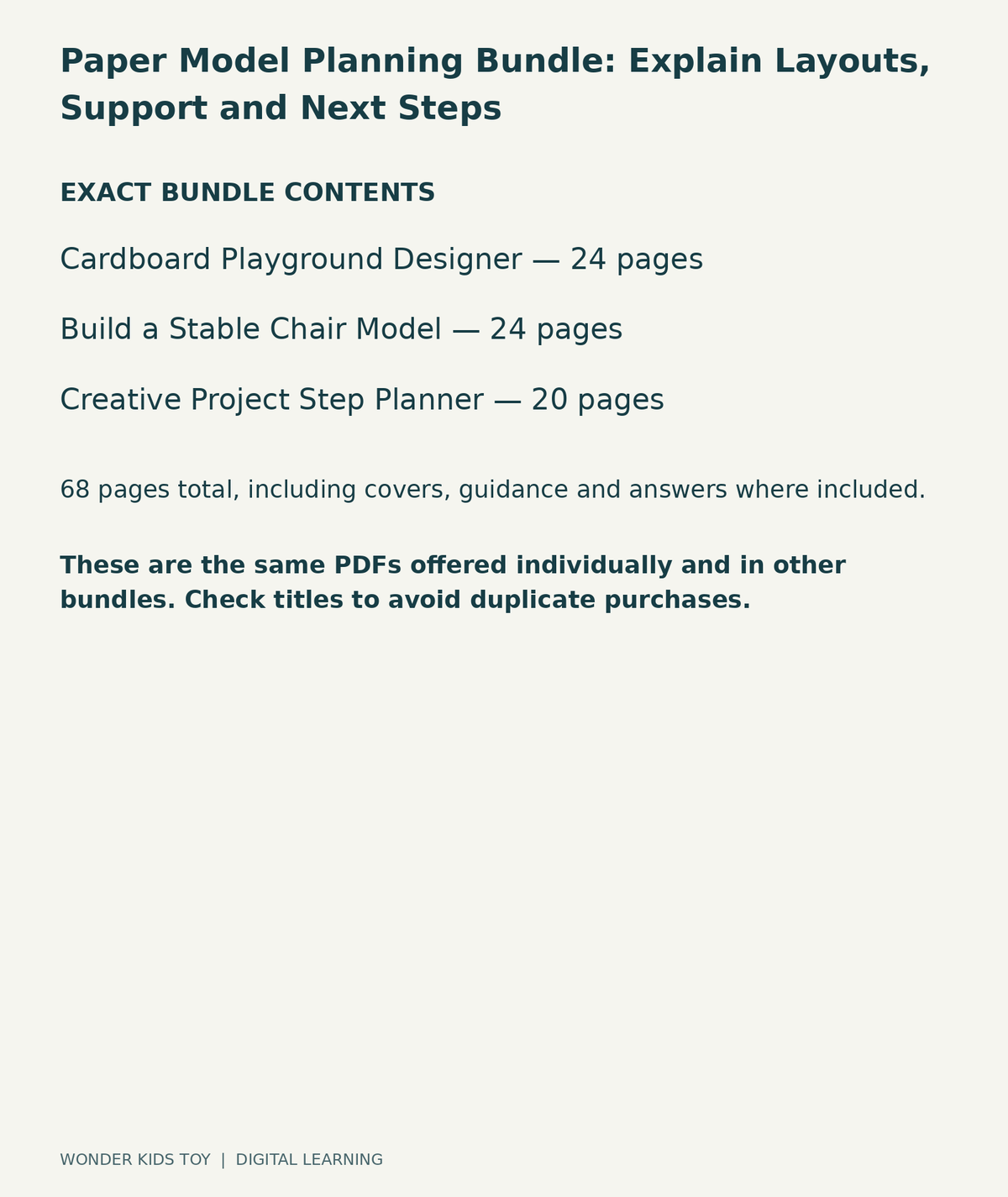 Paper Model Planning Bundle: Explain Layouts, Support and Next Steps: exact contents, 3 PDFs and 68 total pages