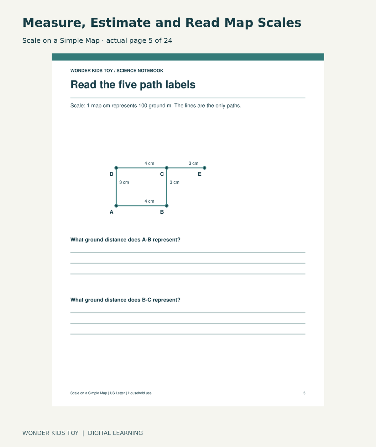 Measure, Estimate and Read Map Scales: Scale on a Simple Map actual included page 5