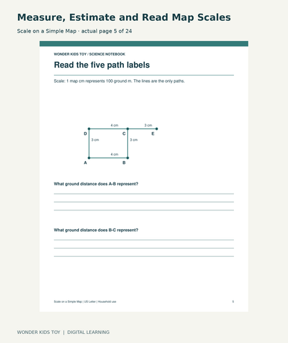 Measure, Estimate and Read Map Scales: Scale on a Simple Map actual included page 5