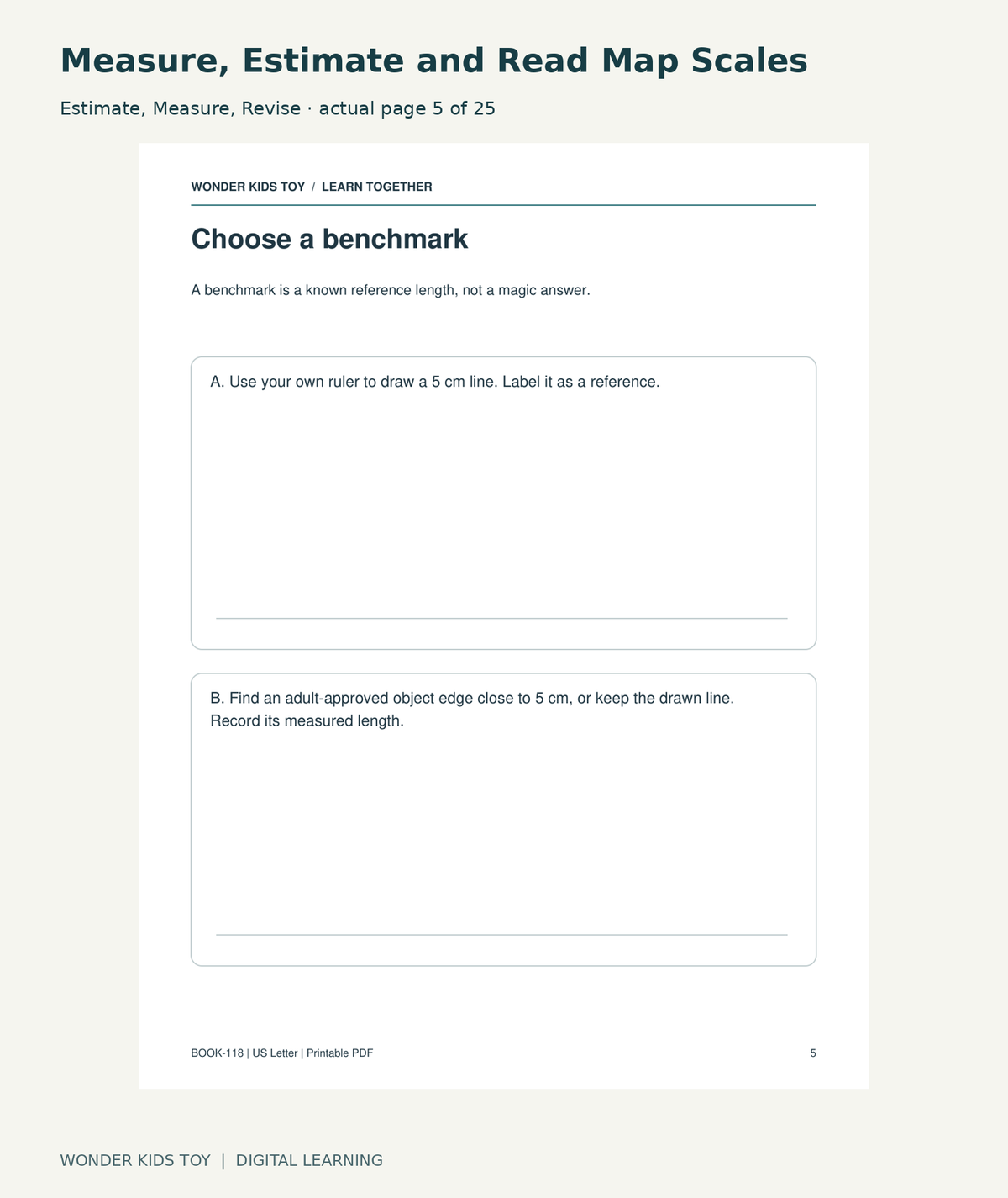 Measure, Estimate and Read Map Scales: Estimate, Measure, Revise actual included page 5