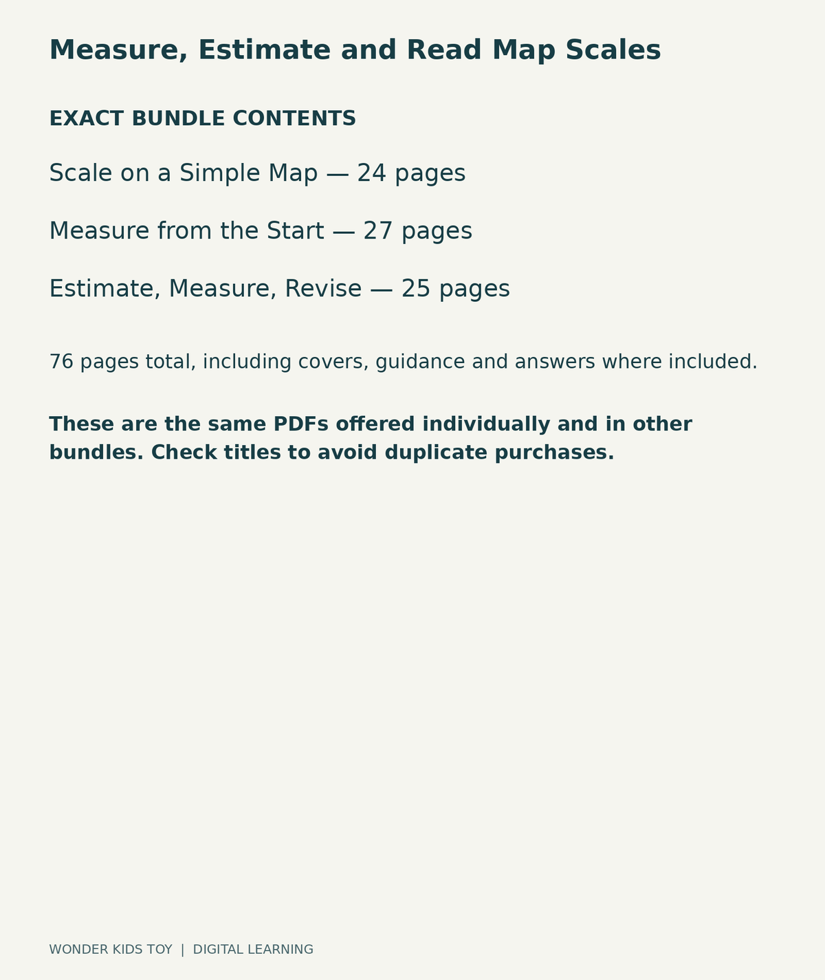 Measure, Estimate and Read Map Scales: exact contents, 3 PDFs and 76 total pages