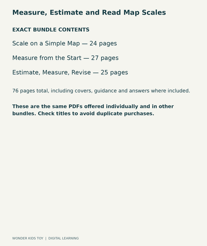 Measure, Estimate and Read Map Scales: exact contents, 3 PDFs and 76 total pages